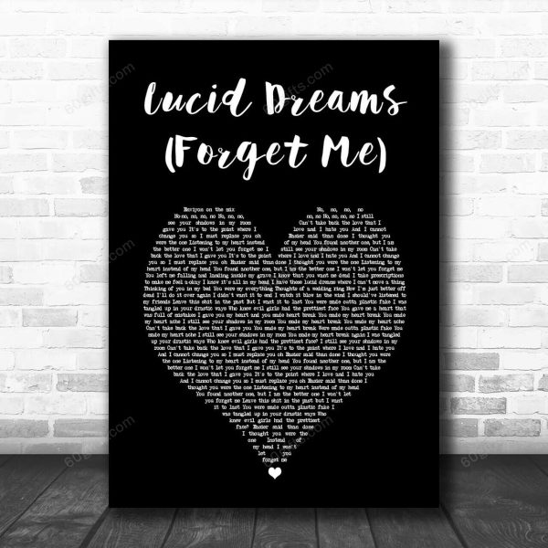 Juice WRLD Lucid Dreams (Forget Me) Black Heart Song Lyric Print - Canvas Print Wall Art Home Decor