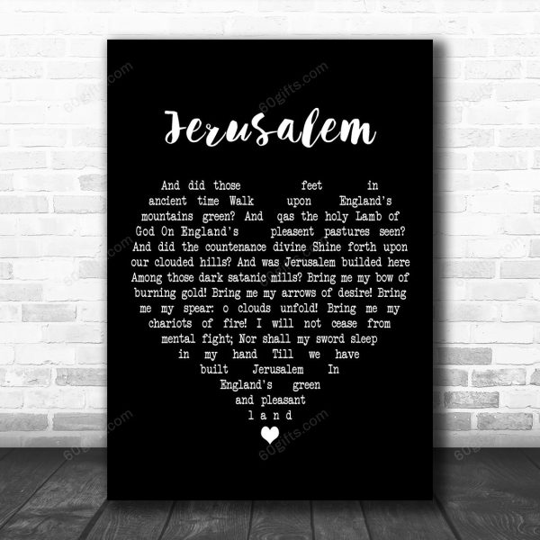 Hubert Parry Jerusalem Black Heart Decorative Art Gift Song Lyric Print - Canvas Print Wall Art Home Decor