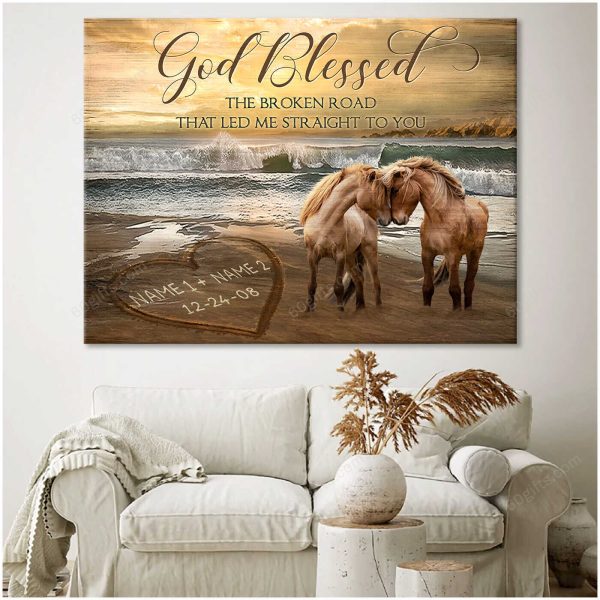 Personalized Name Valentine's Day Gifts God Blessed Anniversary Wedding Present - Customized Horse Canvas Print Wall Art Home Decor