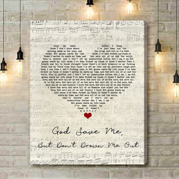 Yungblud God Save Me, But Don't Drown Me Out Script Heart Song Lyric Art Print - Canvas Print Wall Art Home Decor