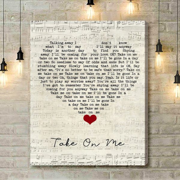 A-Ha Take On Me Script Heart Song Lyric Quote Music Art Print - Canvas Print Wall Art Home Decor