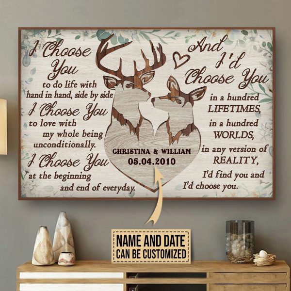 here Gifts Personalized Deer Heart I Choose You Canvas Home Decor