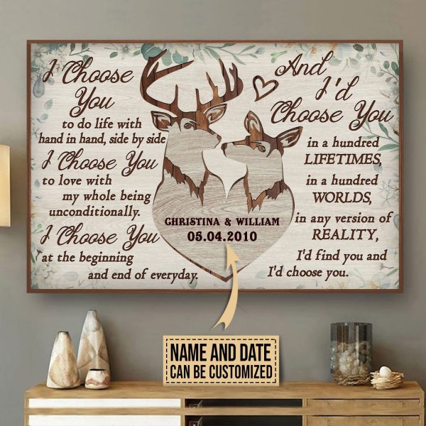 here Gifts Personalized Deer Heart I Choose You Canvas Home Decor - Image 2