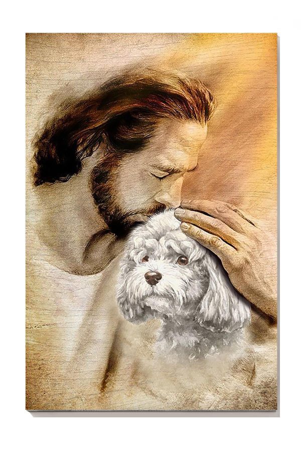 Jesus With Maltese God For Gift For Dog Lovers Christian Canvas Gallery Painting Wrapped Canvas Framed Prints, Canvas Paintings