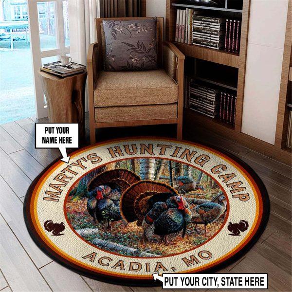 Personalized Turkey Hunters Wlecome Round Rug, Carpet 06867