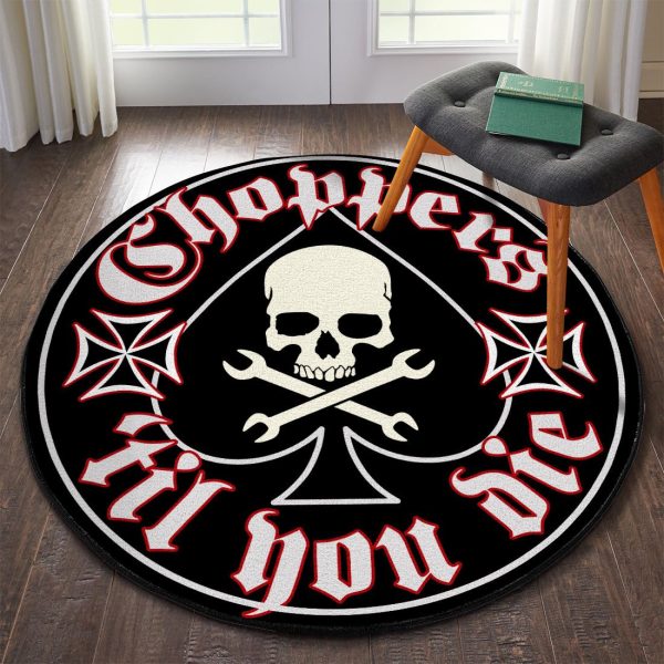 Choppers Till You Die Ace Iron Cross Round Mat Round Floor Mat Room Rugs Carpet Outdoor Rug Washable Rugs