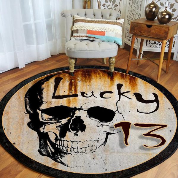 Phantom Series Lucky 13 Rat Rod Round Mat Round Floor Mat Room Rugs Carpet Outdoor Rug Washable Rugs