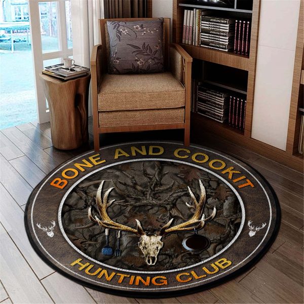 Hunting Deer Bone and Cookit Round Rug Carpet 06504