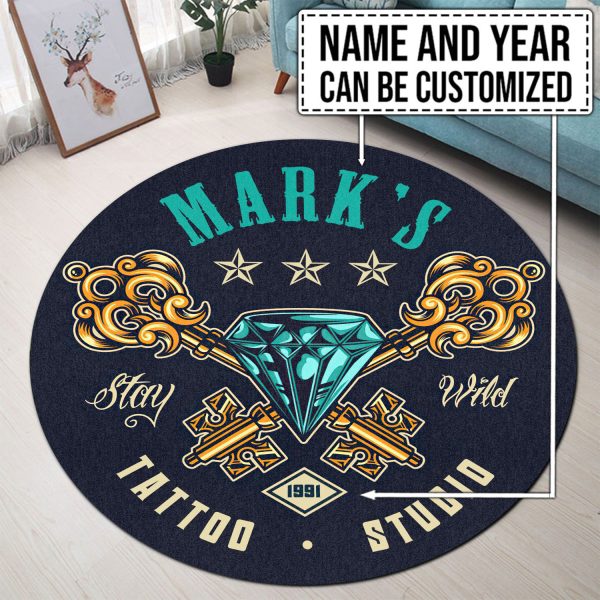 Personalized Tattoo Studio Round Mat Round Floor Mat Room Rugs Carpet Outdoor Rug Washable Rugs