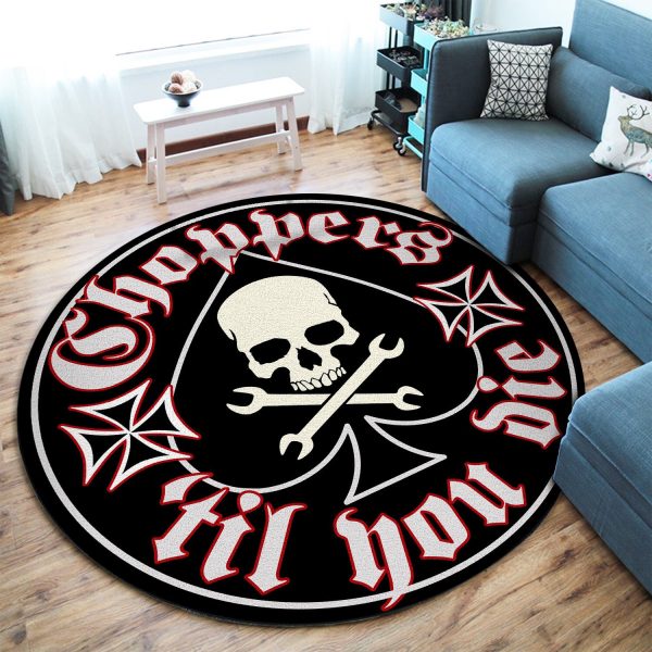 Choppers Till You Die Ace Iron Cross Round Mat Round Floor Mat Room Rugs Carpet Outdoor Rug Washable Rugs - Image 3