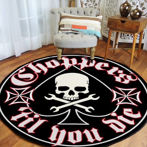 Choppers Till You Die Ace Iron Cross Round Mat Round Floor Mat Room Rugs Carpet Outdoor Rug Washable Rugs - Image 2