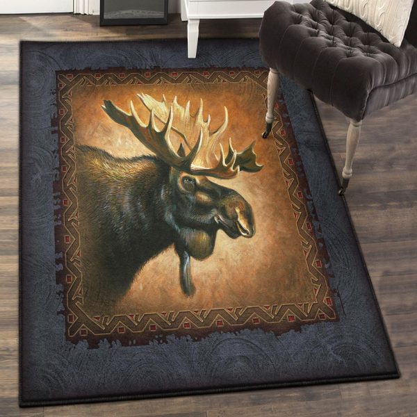 European Elk Kitchen Rugs Moose Rug Rectangle Rugs Washable Area Rug Non-Slip Carpet For Living Room Bedroom