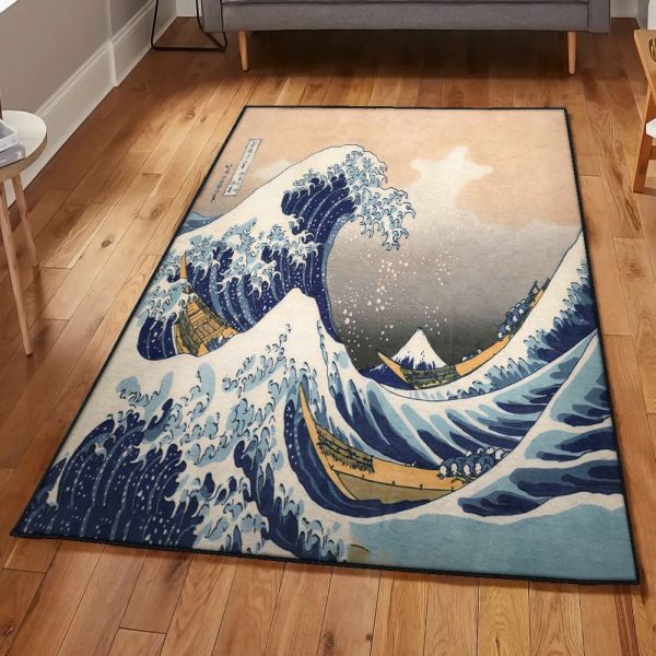 Beach Large The Great Wave Off Kanagawa Rug Rectangle Rugs Washable Area Rug Non-Slip Carpet For Living Room Bedroom - Image 2