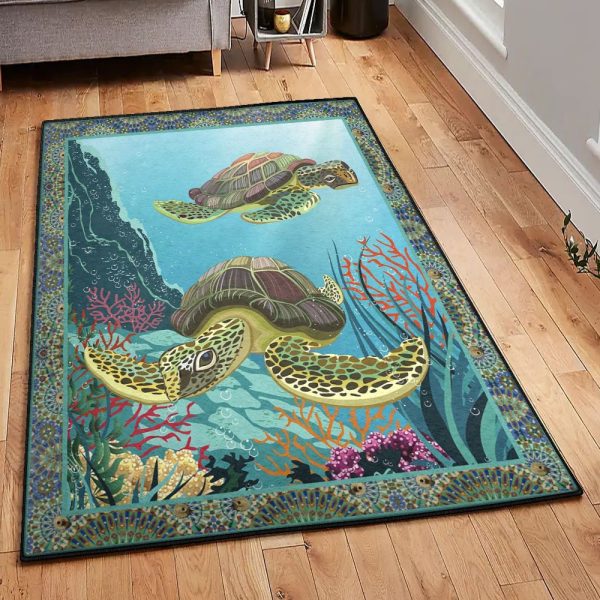 Ocean Turtle Ocean Rug Rectangle Rugs Washable Area Rug Non-Slip Carpet For Living Room Bedroom