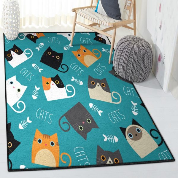 Family Carpets Cat Family Rug Rectangle Rugs Washable Area Rug Non-Slip Carpet For Living Room Bedroom