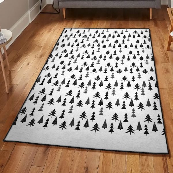 Merry Christmas Dining Room Rug Christmas Trees Rug Rectangle Rugs Washable Area Rug Non-Slip Carpet For Living Room Bedroom