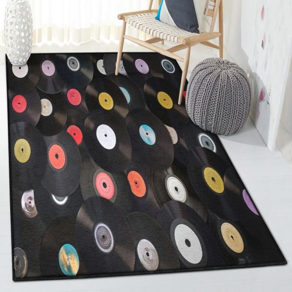 Sheet Music Cool Rugs Music Theme Retro Vinyl Records Rug Rectangle Rugs Washable Area Rug Non-Slip Carpet For Living Room Bedroom