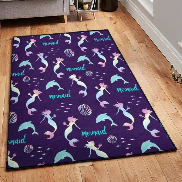 Siren Non Shedding Ombr Mermaid Rug Rectangle Rugs Washable Area Rug Non-Slip Carpet For Living Room Bedroom