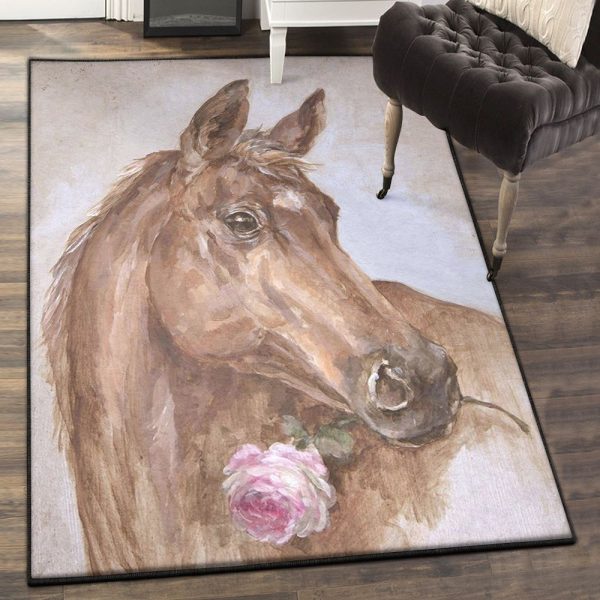 Horse Carpets Rose Horse Rug Rectangle Rugs Washable Area Rug Non-Slip Carpet For Living Room Bedroom