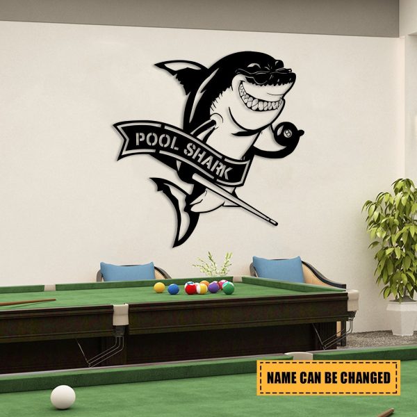 Pool Shark Billards Metal Art, Pool Wall Decoration Laser Cut Metal Si