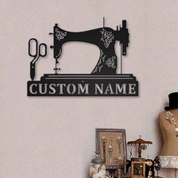 Personalized Name Sewing Machine And Sewing Scissors Metal House Sign - Image 2