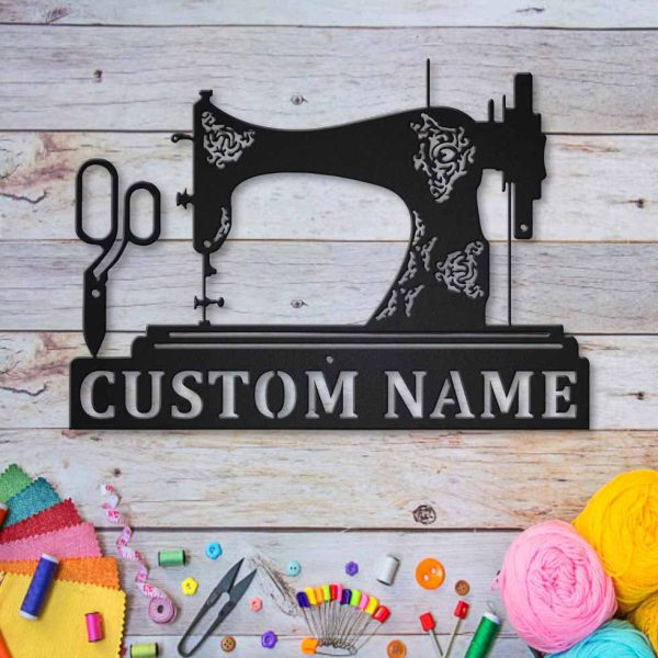 Personalized Name Sewing Machine And Sewing Scissors Metal House Sign - Image 3