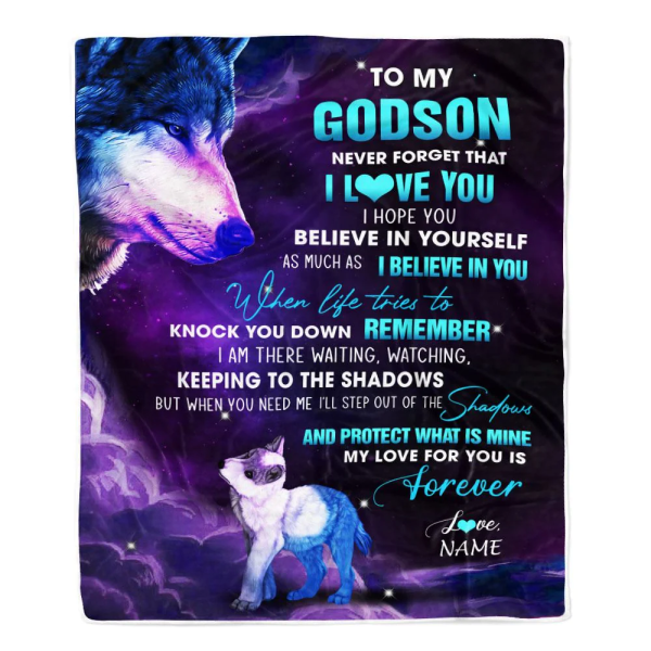 Personalized To My Godson Blanket From Godmother Godmother Wolf Moon M - Image 2