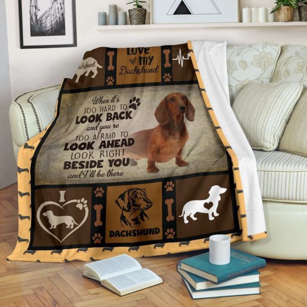 When It's Too Hard To Look Back Dachshund Dog Fleece Blanket - Image 2