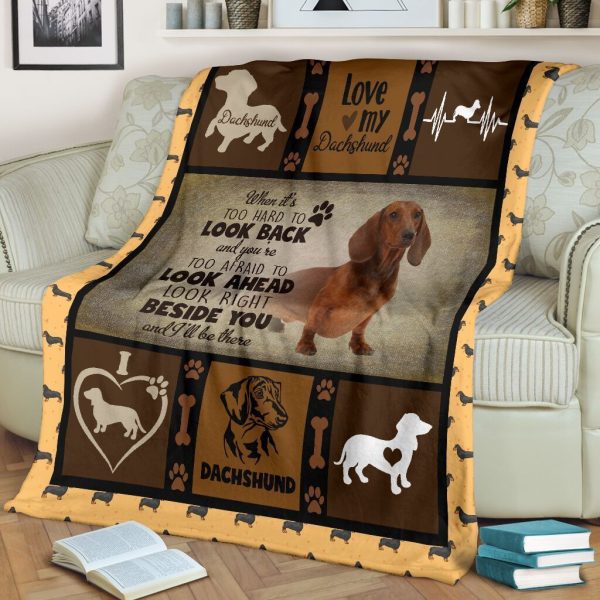 When It's Too Hard To Look Back Dachshund Dog Fleece Blanket - Image 3