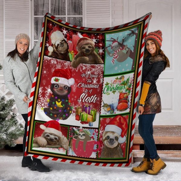 All I Want For Christmas Is A Sloth Xmas Fleece Blanket - Image 2