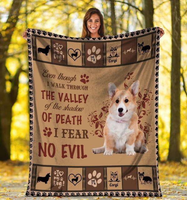 Even Though I Walk Through The Valley Corgi Dog Fleece Blanket - Image 2