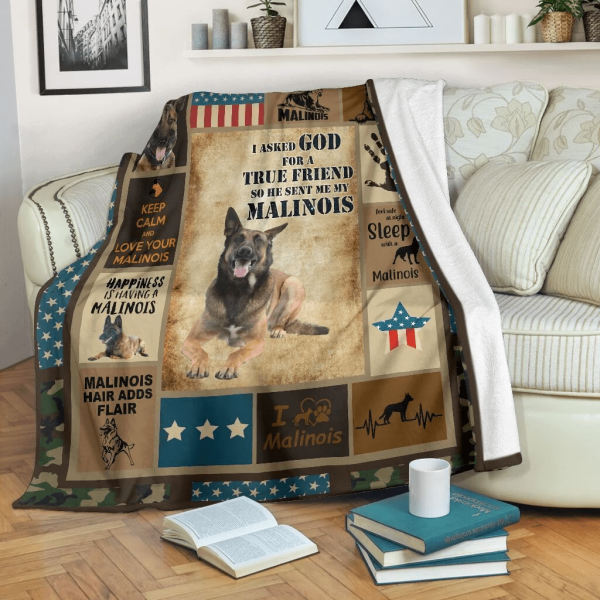 I Asked God For A True Friend Malinois Fleece Blanket - Image 2