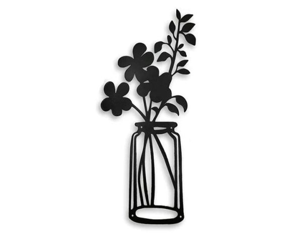 Metal Flowers Wall Decor Metal Wall Sculpture for Patio Balcony Black - Image 2