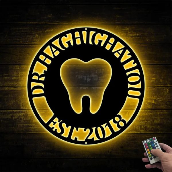 Custom Dental Clinic Metal Sign With Led Lights, Personalized Dentist