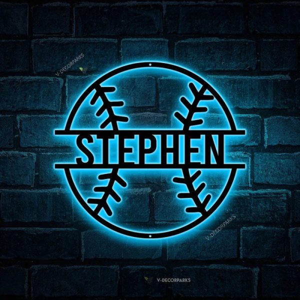 Custom Baseball Metal Wall Art With Led Light, Personalized Baseball P - Image 2