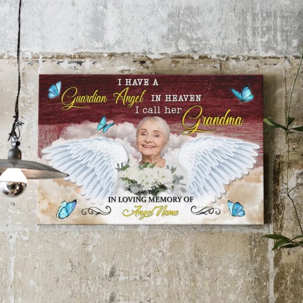 Personalized Canvas Prints, Custom Photo, Memorial Gifts, Sympathy Gifts, I Have A Guardian Angel In Heaven I Call Her Grandma Dem Canvas - Image 2