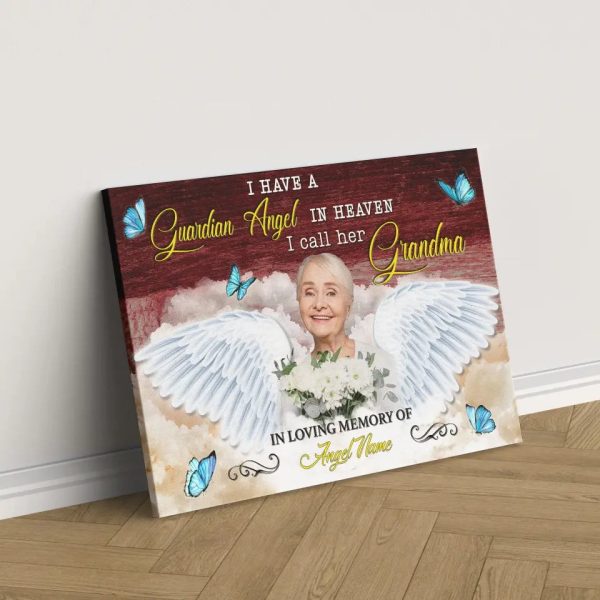 Personalized Canvas Prints, Custom Photo, Memorial Gifts, Sympathy Gifts, I Have A Guardian Angel In Heaven I Call Her Grandma Dem Canvas - Image 6