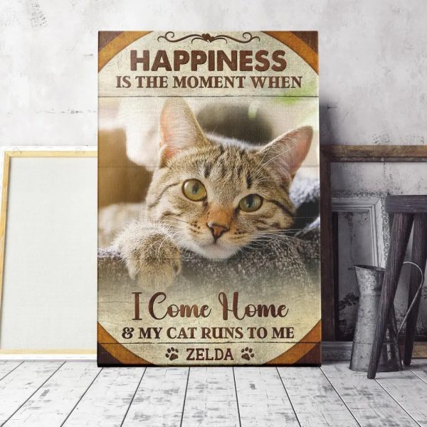 Personalized Canvas Prints, Custom Photo, Pet Photo Gifts, Happiness Is The Moment Wall Art Decor, Gifts For Cat Lovers Dem Canvas - Image 2