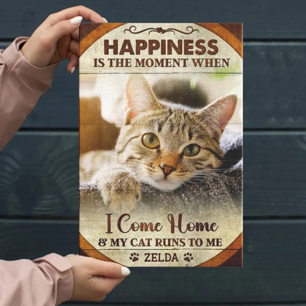 Personalized Canvas Prints, Custom Photo, Pet Photo Gifts, Happiness Is The Moment Wall Art Decor, Gifts For Cat Lovers Dem Canvas - Image 3