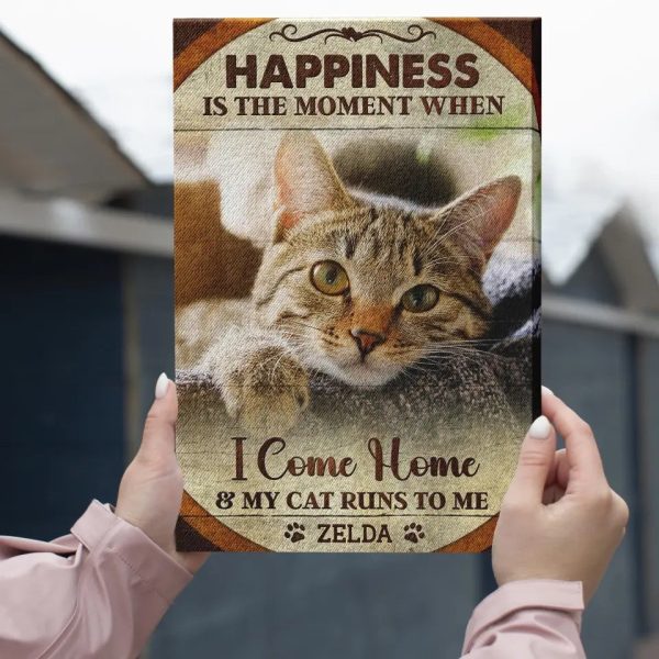 Personalized Canvas Prints, Custom Photo, Pet Photo Gifts, Happiness Is The Moment Wall Art Decor, Gifts For Cat Lovers Dem Canvas - Image 4