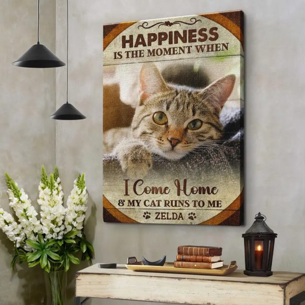 Personalized Canvas Prints, Custom Photo, Pet Photo Gifts, Happiness Is The Moment Wall Art Decor, Gifts For Cat Lovers Dem Canvas - Image 5