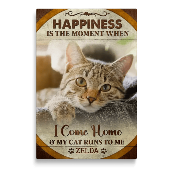 Personalized Canvas Prints, Custom Photo, Pet Photo Gifts, Happiness Is The Moment Wall Art Decor, Gifts For Cat Lovers Dem Canvas - Image 6