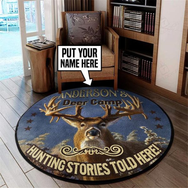 Personalized Deer Camp Hunting Stories Told Here Living Room Round Mat Circle Rug