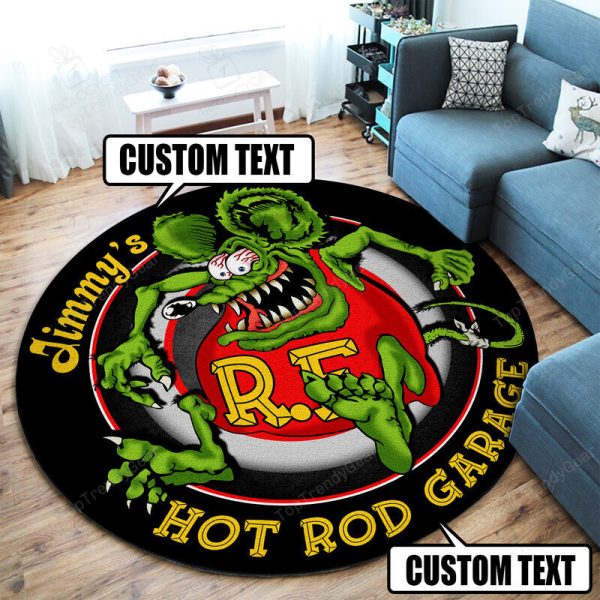 Personalized Hot Rod Garage Round Mat Round Floor Mat Room Rugs Carpet Outdoor Rug Washable Rugs - Image 2