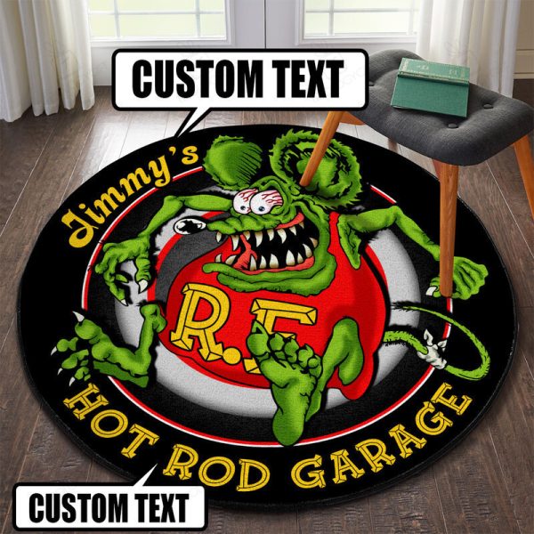 Personalized Hot Rod Garage Round Mat Round Floor Mat Room Rugs Carpet Outdoor Rug Washable Rugs