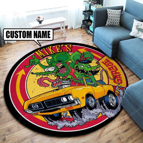 Personalized Hot Rod Garage Speed Shop Round Mat Round Floor Mat Room Rugs Carpet Outdoor Rug Washable Rugs - Image 2