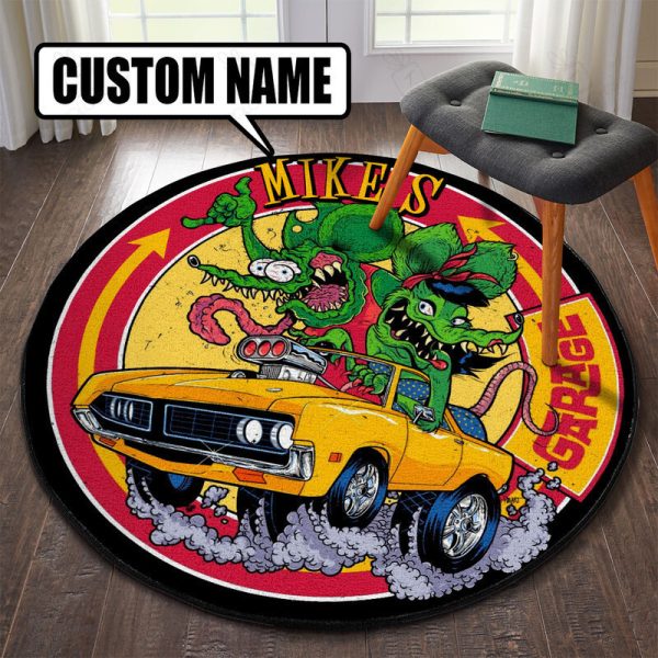 Personalized Hot Rod Garage Speed Shop Round Mat Round Floor Mat Room Rugs Carpet Outdoor Rug Washable Rugs