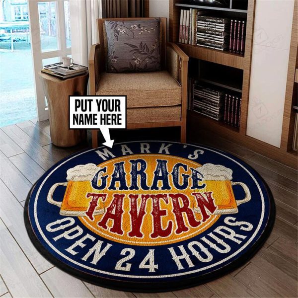 Personalized Garage Tavern Round Mat 05421 Living Room Rugs, Bedroom Rugs, Kitchen Rugs - Image 2